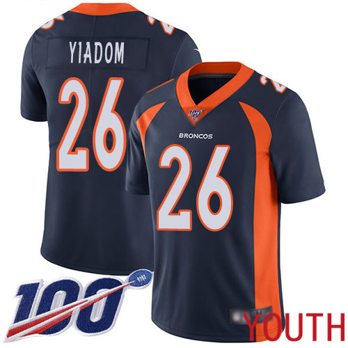 Youth Denver Broncos 26 Isaac Yiadom Navy Blue Alternate Vapor Untouchable Limited Player 100th Season Football NFL Jersey